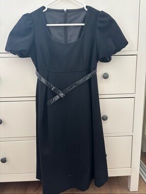 Classic Black Puff-Sleeve Midi Dress